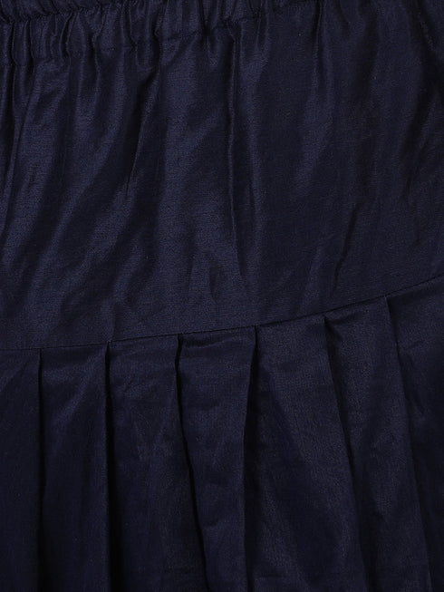 Vastramay Silk Blend Navy Blue and Gold Baap Beta Jacket Dhoti Kurta set